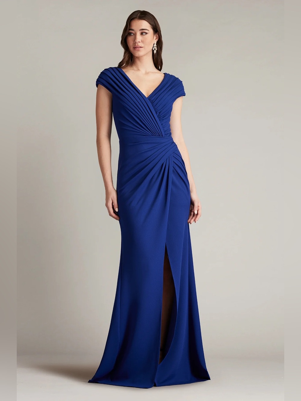 TADASHI SHOJI Cargill Pleated Draped Gown in Midnight XS